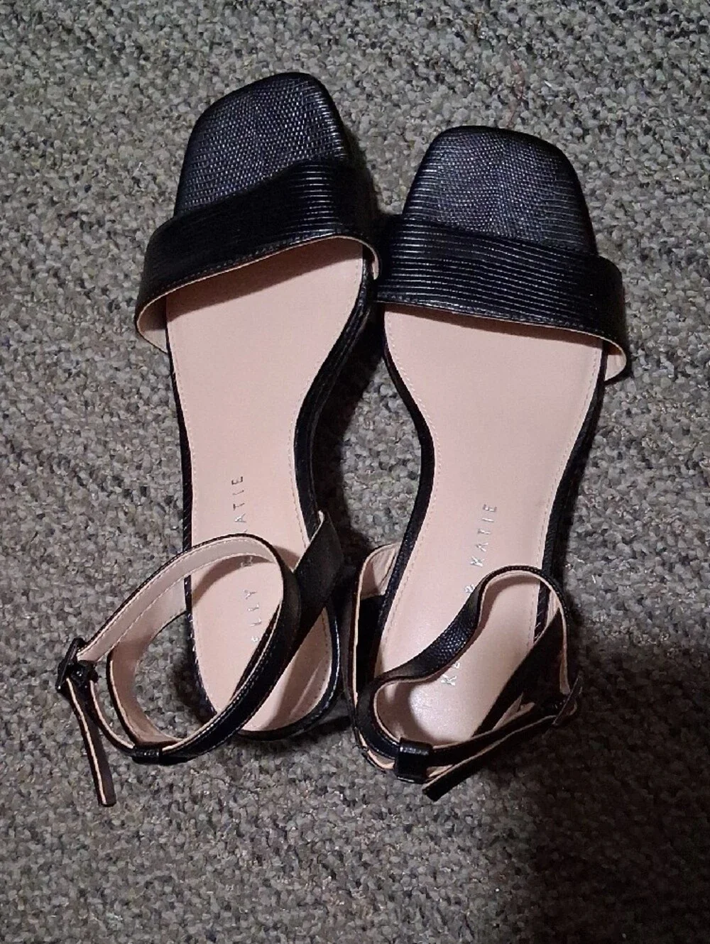 Kelly & Katie Black Square-Toe Ankle-Strap Heels